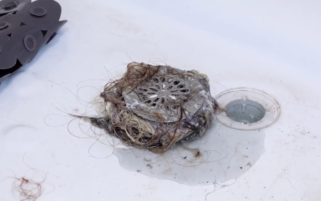 baignoire bouchée avec eau stagnante